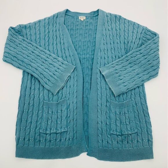 POL | vintage style Women's Blue Cable Knit oversized cardigan Sweater | large - Picture 1 of 6